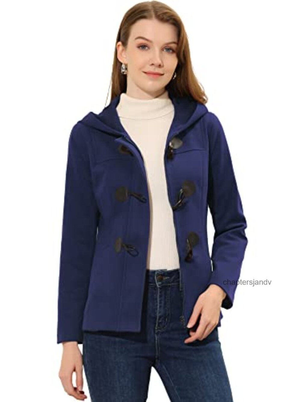 Women's Cropped Hooded Pea Coat Zip Up Toggle Button Winter Coat